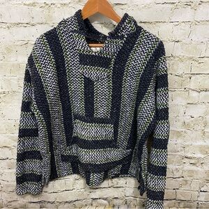 Baja Joe Hoodie Multi Striped Rasta Poncho Jamaica Hippie Boho Hipster